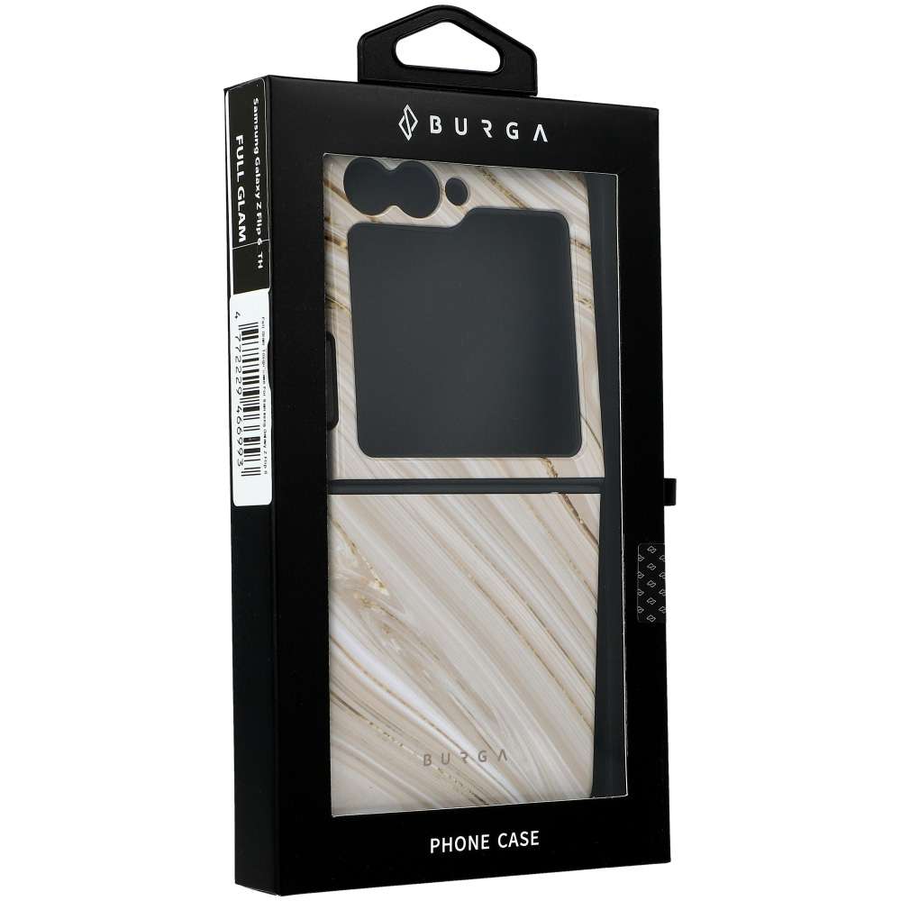 Ekskluzywne etui Burga Full Glam Tough do Samsung Galaxy Z Flip7 FE / Flip6, beżowe wzorzyste